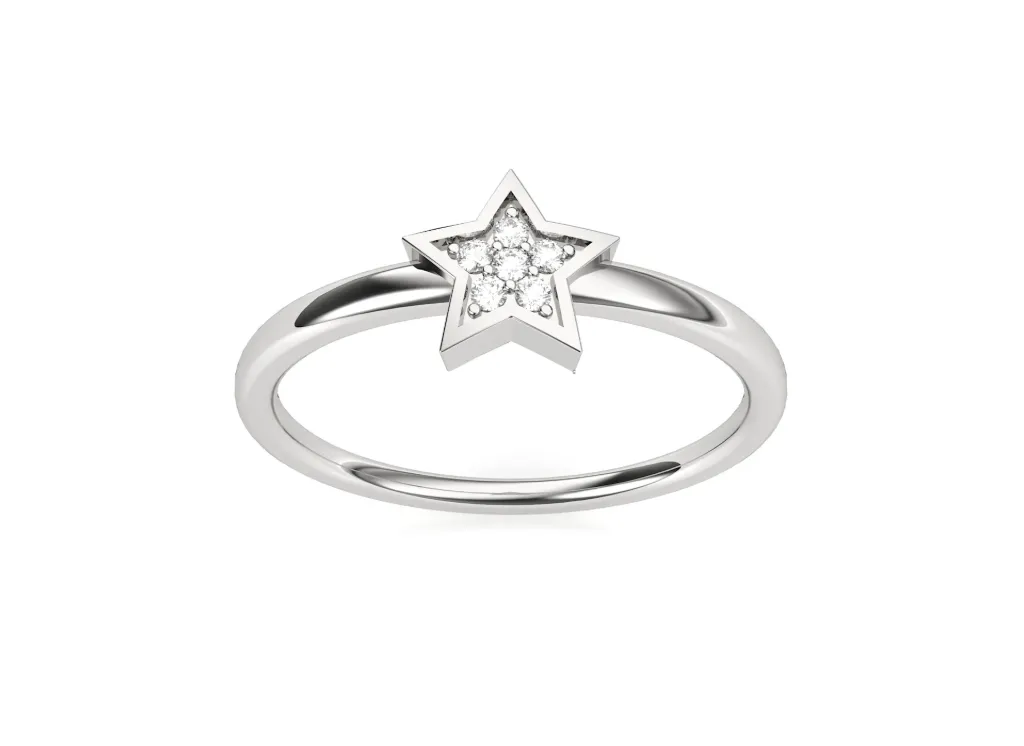 STELLA - Diamond studded start shaped motif ring-VR1327 (White)