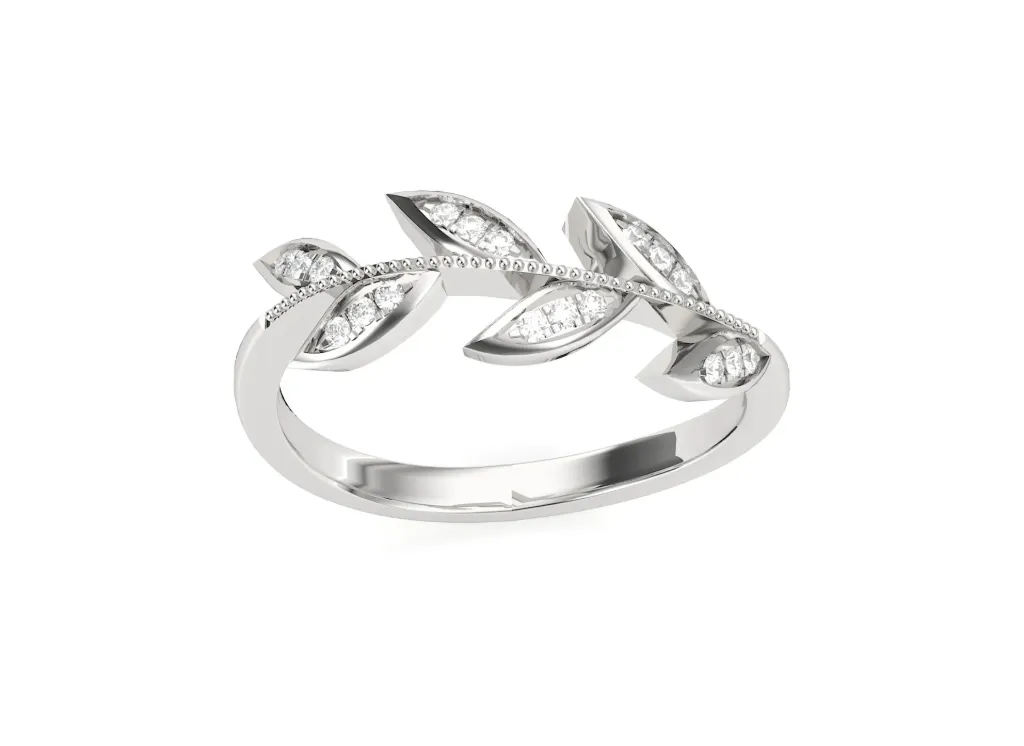 FLOURISH - Pavé set diamond leaf-inspired milgrain ring-VR1332 (White)