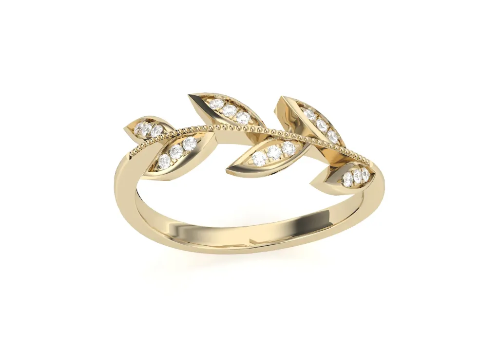 FLOURISH - Pavé set diamond leaf-inspired milgrain ring-VR1332