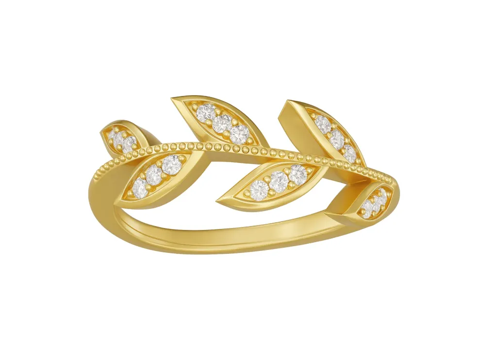 FLOURISH - Pavé set diamond leaf-inspired milgrain ring-VR1332
