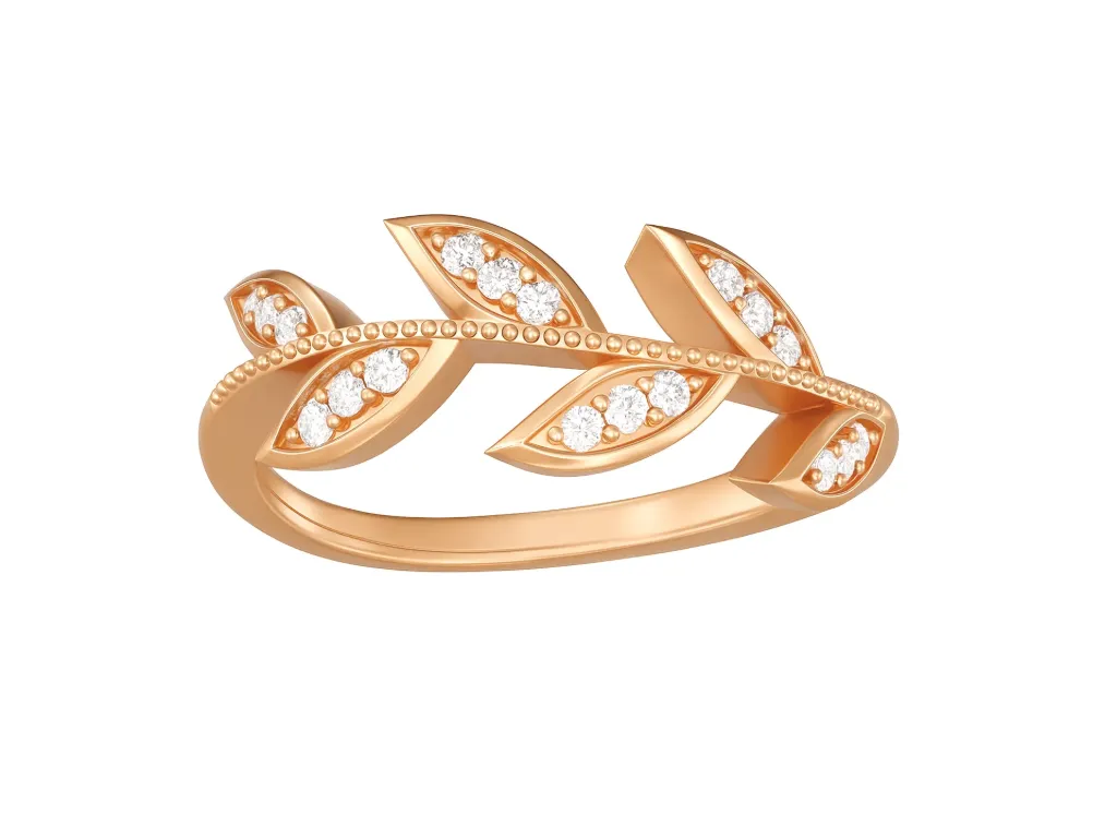 FLOURISH - Pavé set diamond leaf-inspired milgrain ring-VR1332