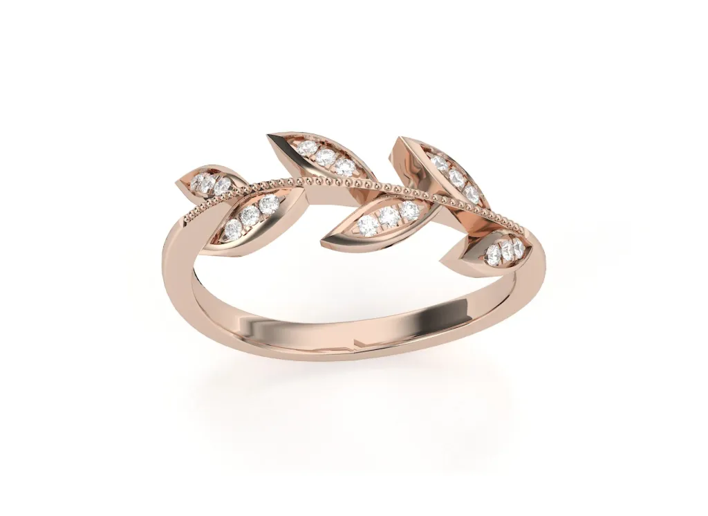 FLOURISH - Pavé set diamond leaf-inspired milgrain ring-VR1332