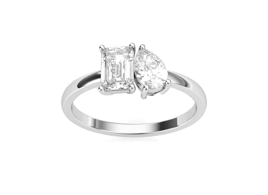 DYMERA — Emerald and pear-cut diamond Toi et Moi ring-VR1333 (White)