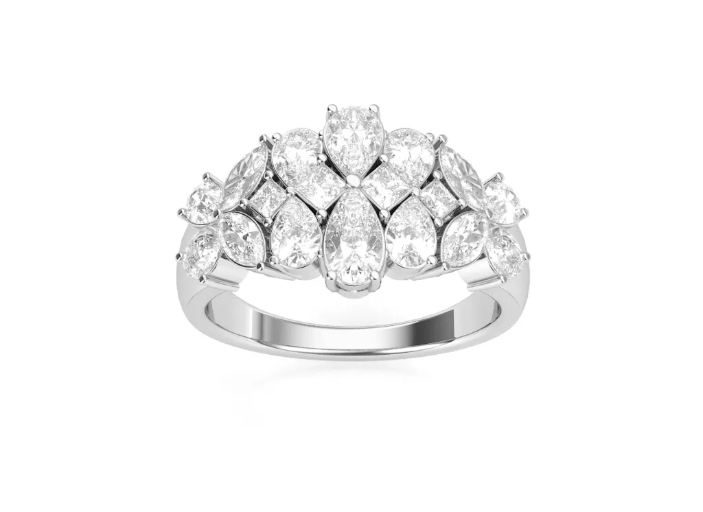 AURORA — Pear, Princess and Marquise cut diamond fashionable ring-VR70048 (White)