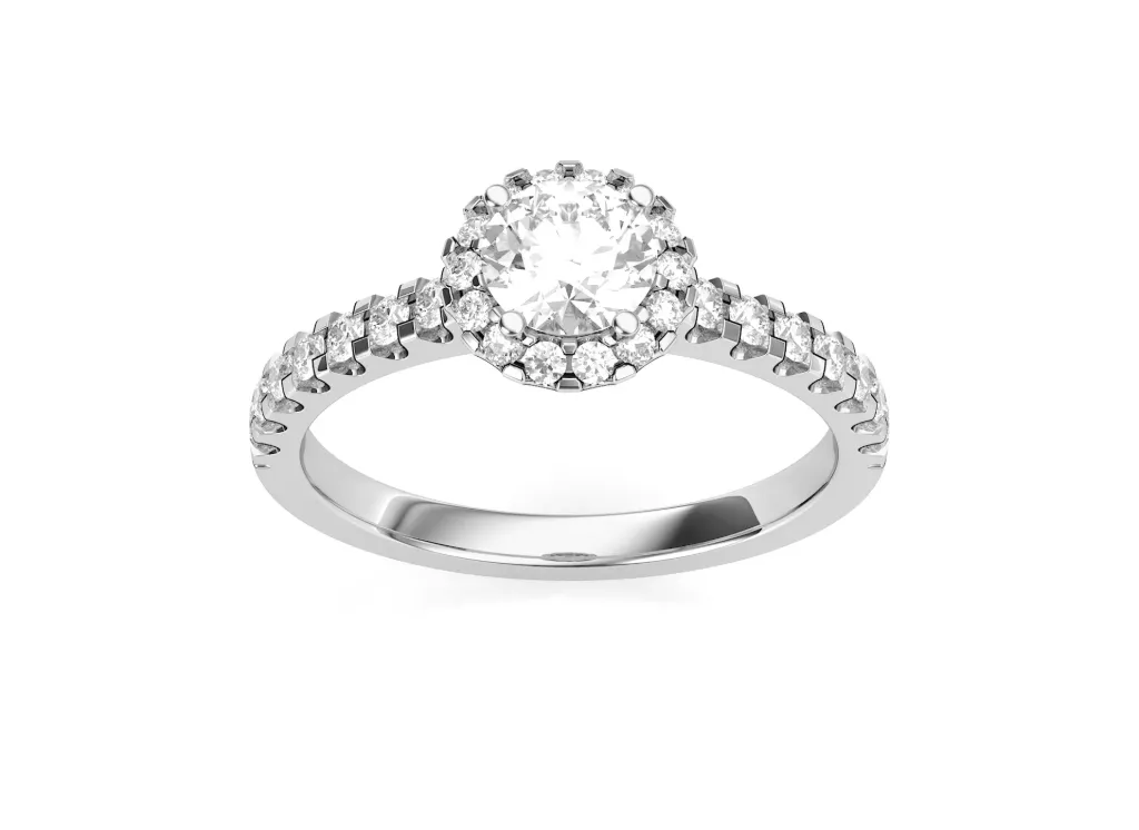 SOLMERA — Round center diamond ring with a round diamond halo-VR87711 (White)