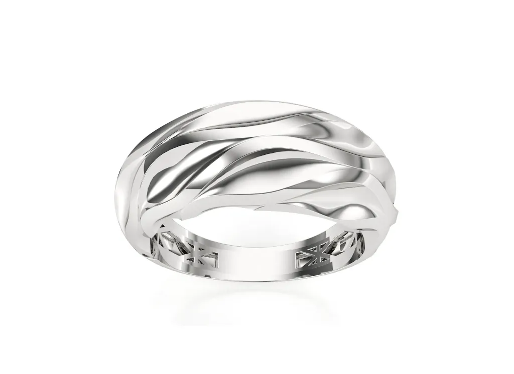 DRIFT — Wave-sculpted plain metal ring-VR87712 (White)