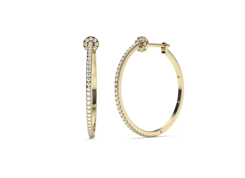 SERENIQUE-A pair of platinum hoop earrings adorned with evenly spaced round-cut diamonds along the outer edge - VER29906