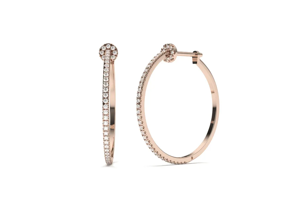 SERENIQUE-A pair of platinum hoop earrings adorned with evenly spaced round-cut diamonds along the outer edge - VER29906