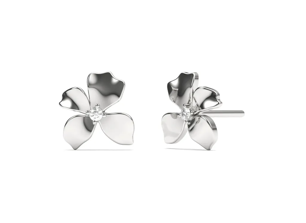 BLUMORA-Floral stud earrings featuring four polished petals with a diamond at the center - VER29908