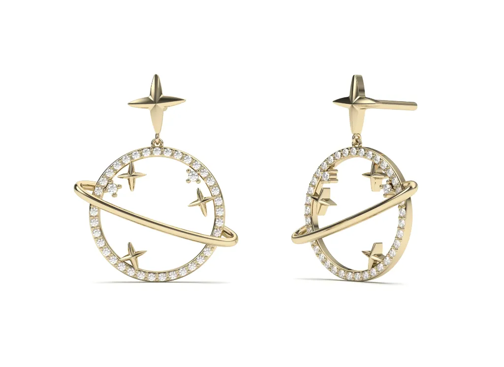 SATURNA-Celestial-themed earrings featuring star motifs oval designs reminiscent of Saturn’s rings - VER29909