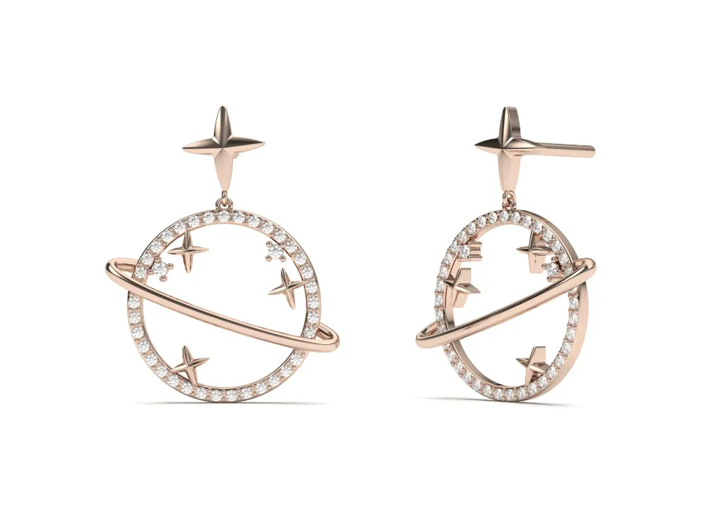 SATURNA-Celestial-themed earrings featuring star motifs oval designs reminiscent of Saturn’s rings - VER29909