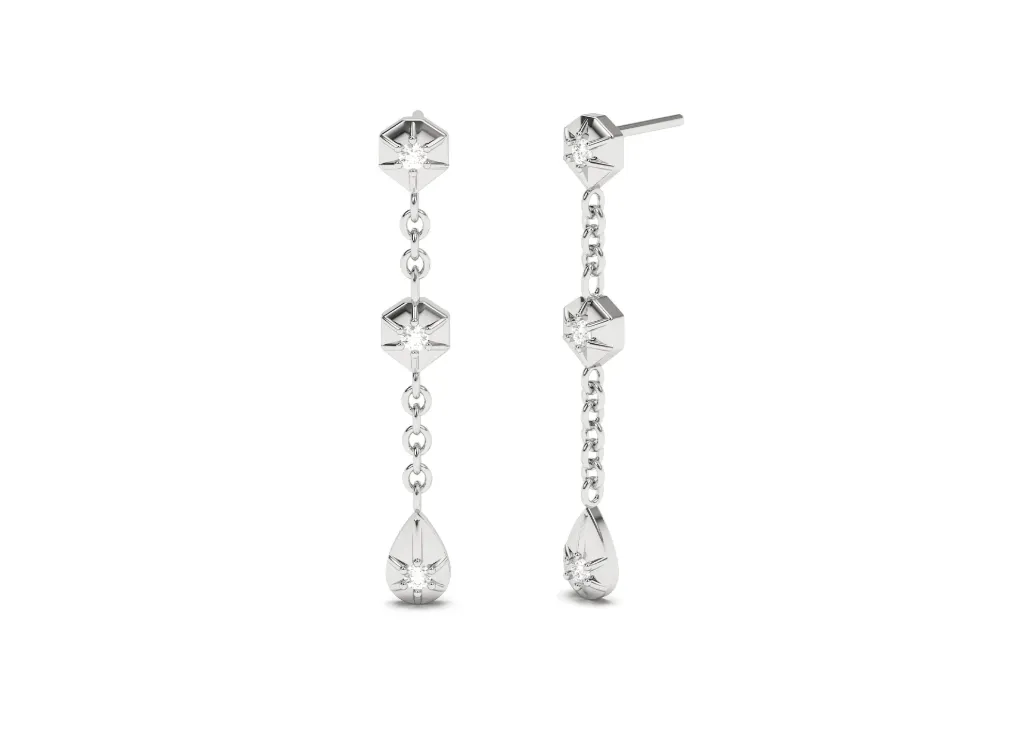 TESSORA-drop earrings featuring hexagonal studs and teardrop pendants, each accented with diamonds - VER29915