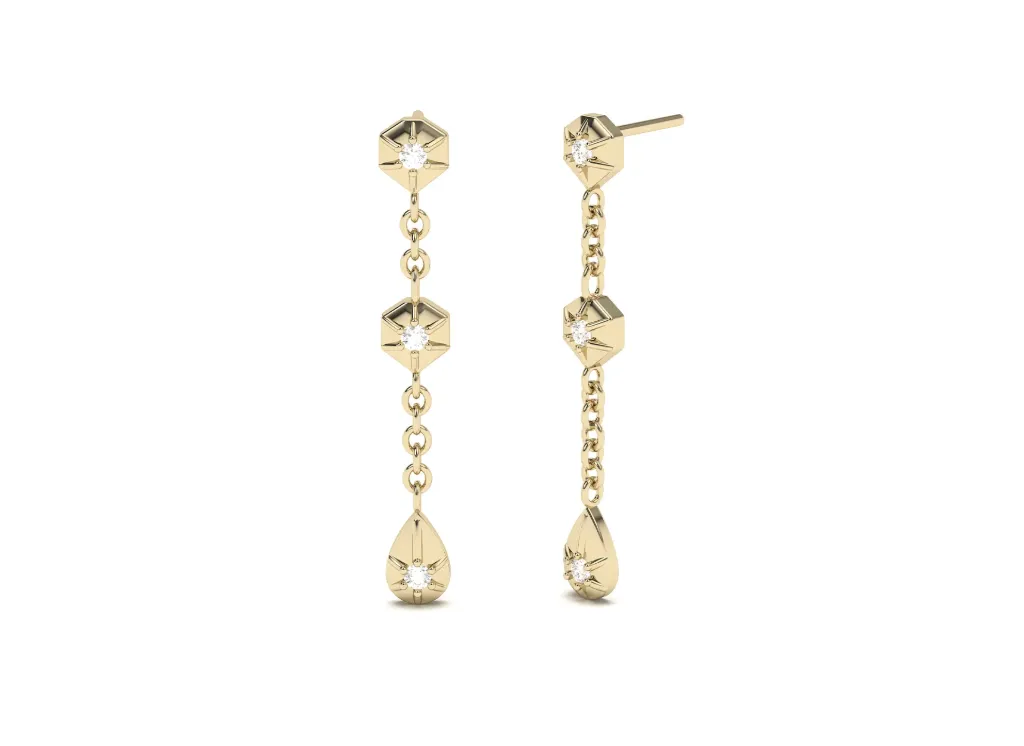 TESSORA-drop earrings featuring hexagonal studs and teardrop pendants, each accented with diamonds - VER29915