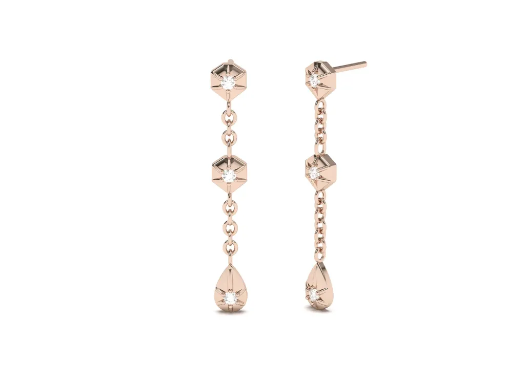 TESSORA-drop earrings featuring hexagonal studs and teardrop pendants, each accented with diamonds - VER29915