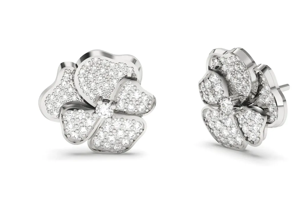 FLORIVRA-floral earrings featuring diamond-encrusted petals - VER29922 (White)