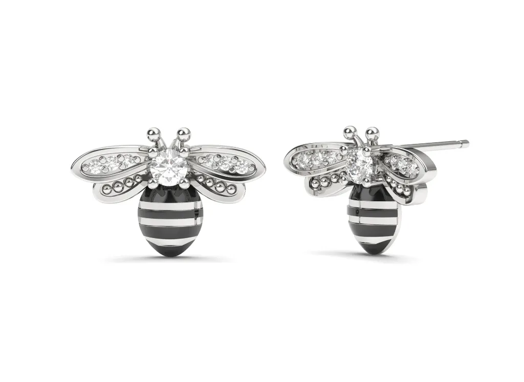 BEEZZEEBEE-bee-shaped earrings featuring wings and striped enamel bodies - VER29873