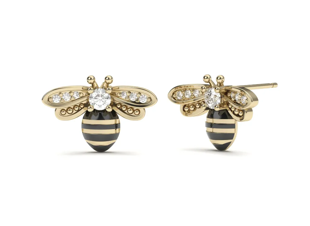 BEEZZEEBEE-bee-shaped earrings featuring wings and striped enamel bodies - VER29873