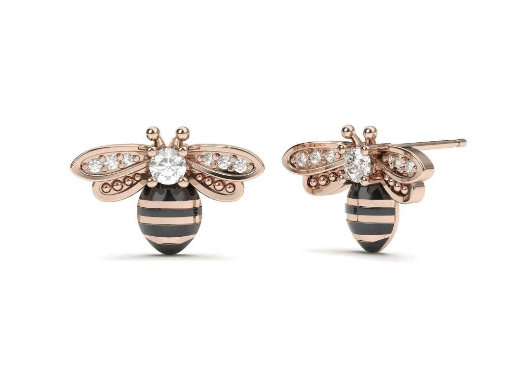 BEEZZEEBEE-bee-shaped earrings featuring wings and striped enamel bodies - VER29873