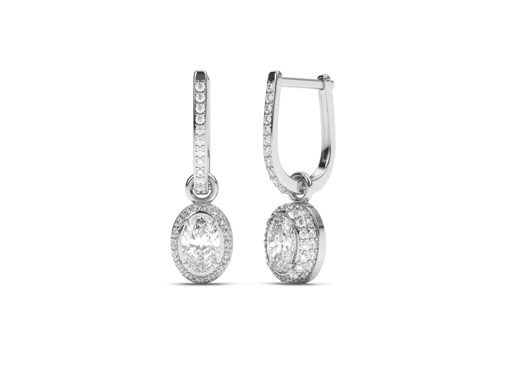 HALIVRA-oval-cut surrounded by round diamond halo drop earrings - VER29900