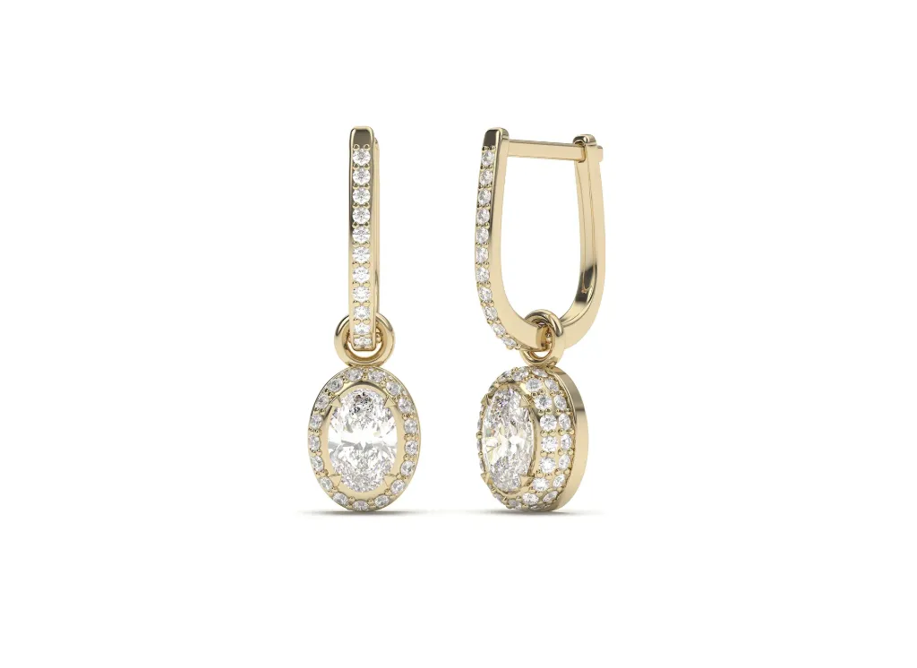 HALIVRA-oval-cut surrounded by round diamond halo drop earrings - VER29900