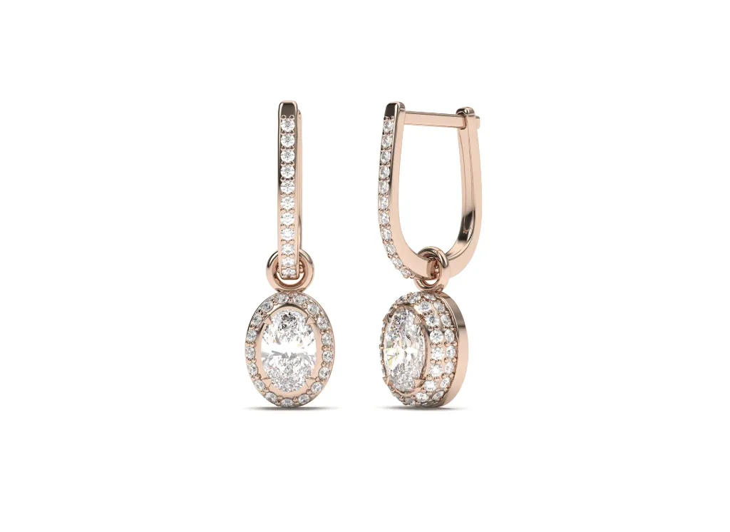 HALIVRA-oval-cut surrounded by round diamond halo drop earrings - VER29900