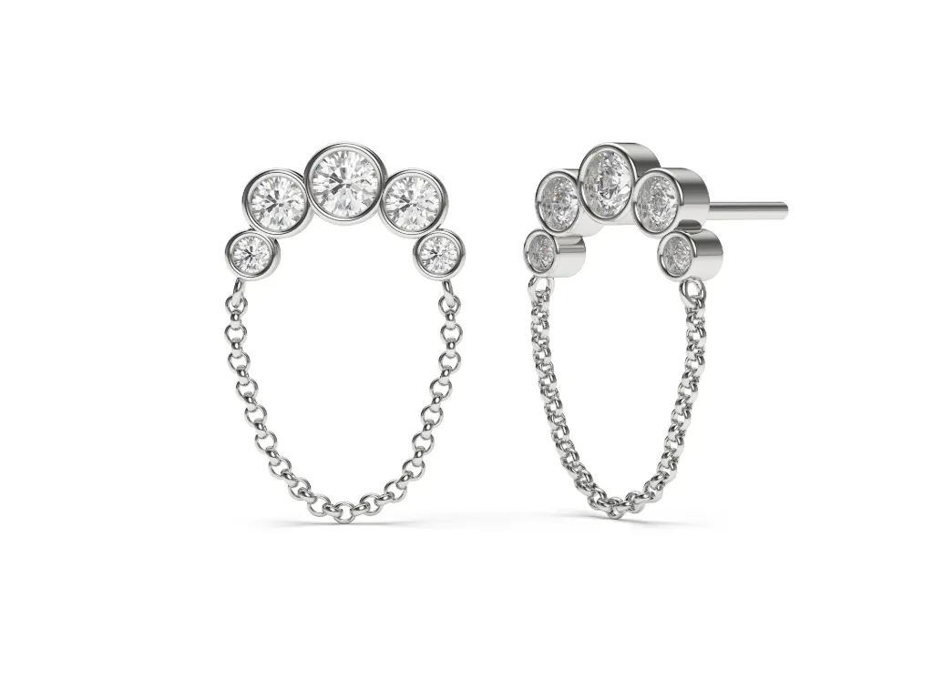 CHAVISSE-earrings featuring five diamonds in a curved arrangement, connected by delicate chain loop - VER29901