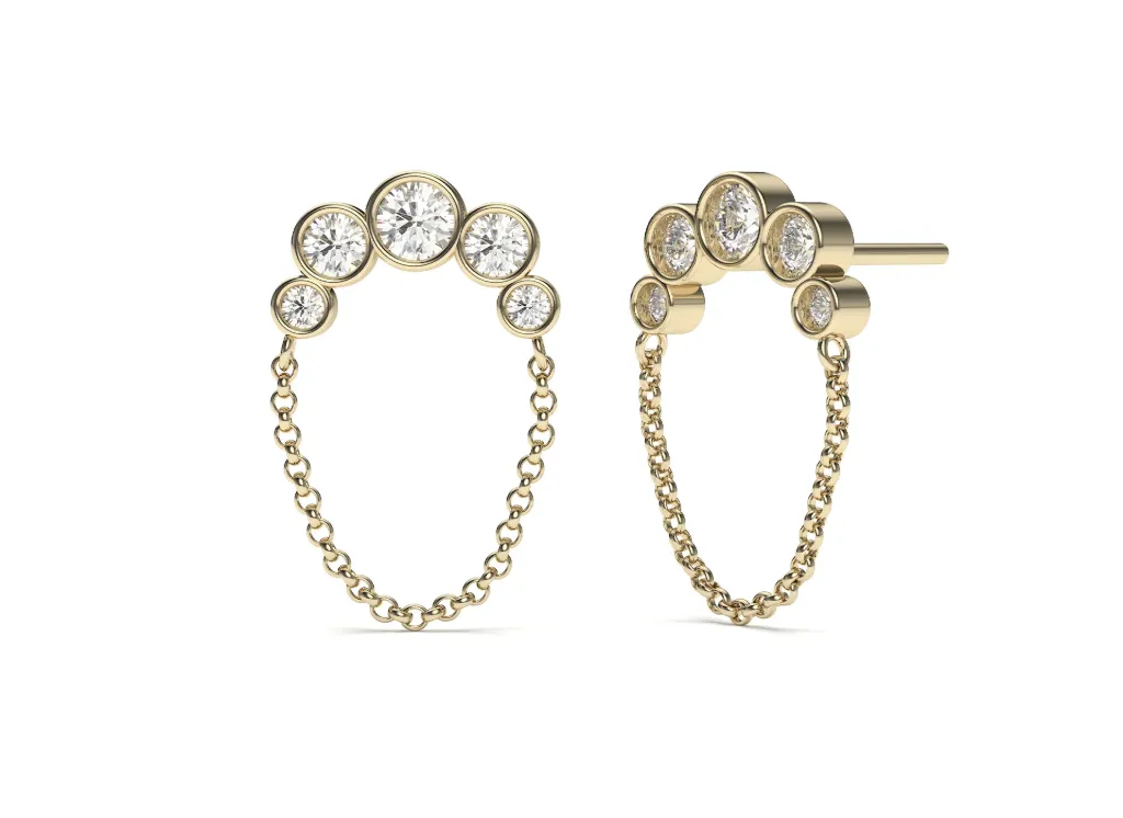 CHAVISSE-earrings featuring five diamonds in a curved arrangement, connected by delicate chain loop - VER29901