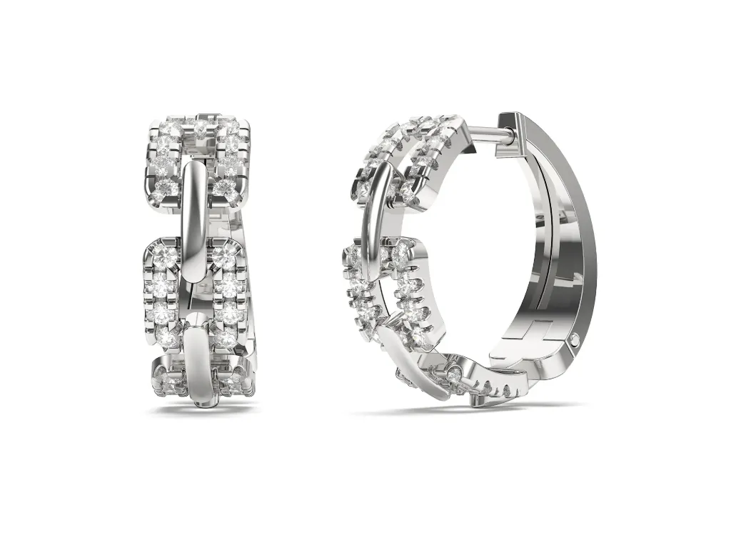 VALORIS-hoop earrings crafted with interlocking rectangular links, each encrusted with shimmering diamonds - VER29899