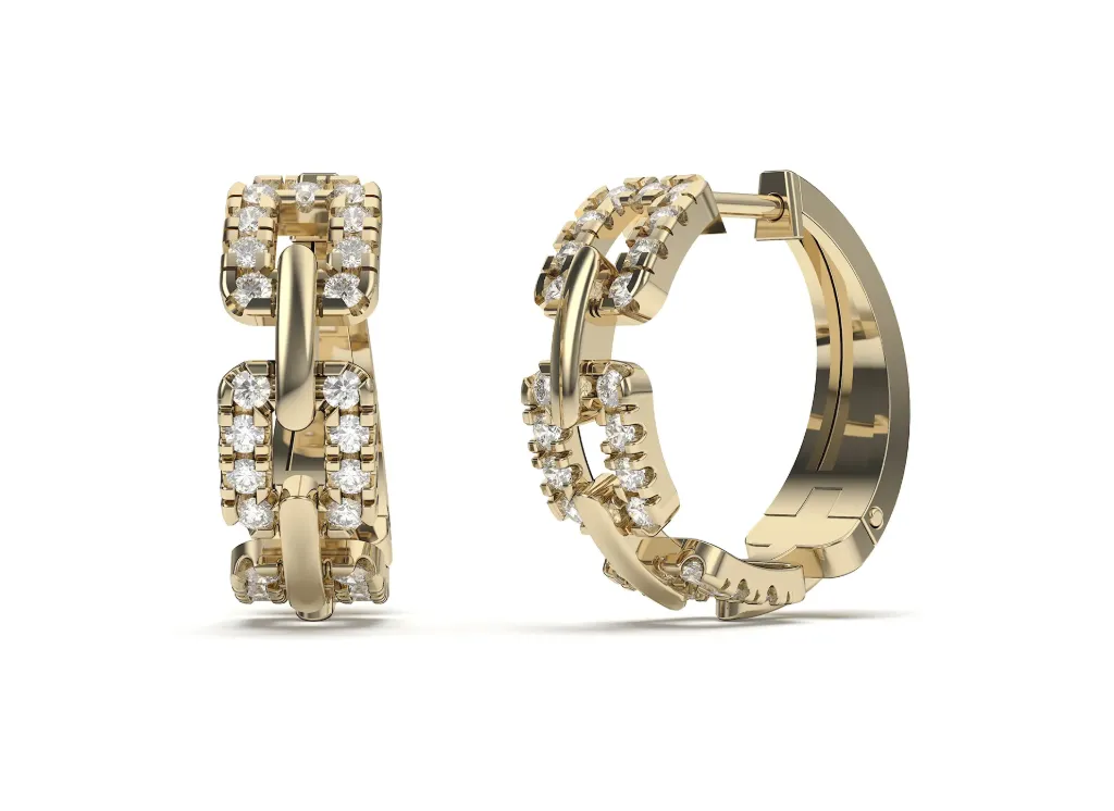 VALORIS-hoop earrings crafted with interlocking rectangular links, each encrusted with shimmering diamonds - VER29899