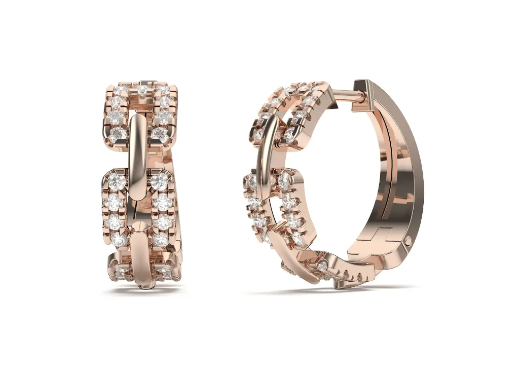 VALORIS-hoop earrings crafted with interlocking rectangular links, each encrusted with shimmering diamonds - VER29899
