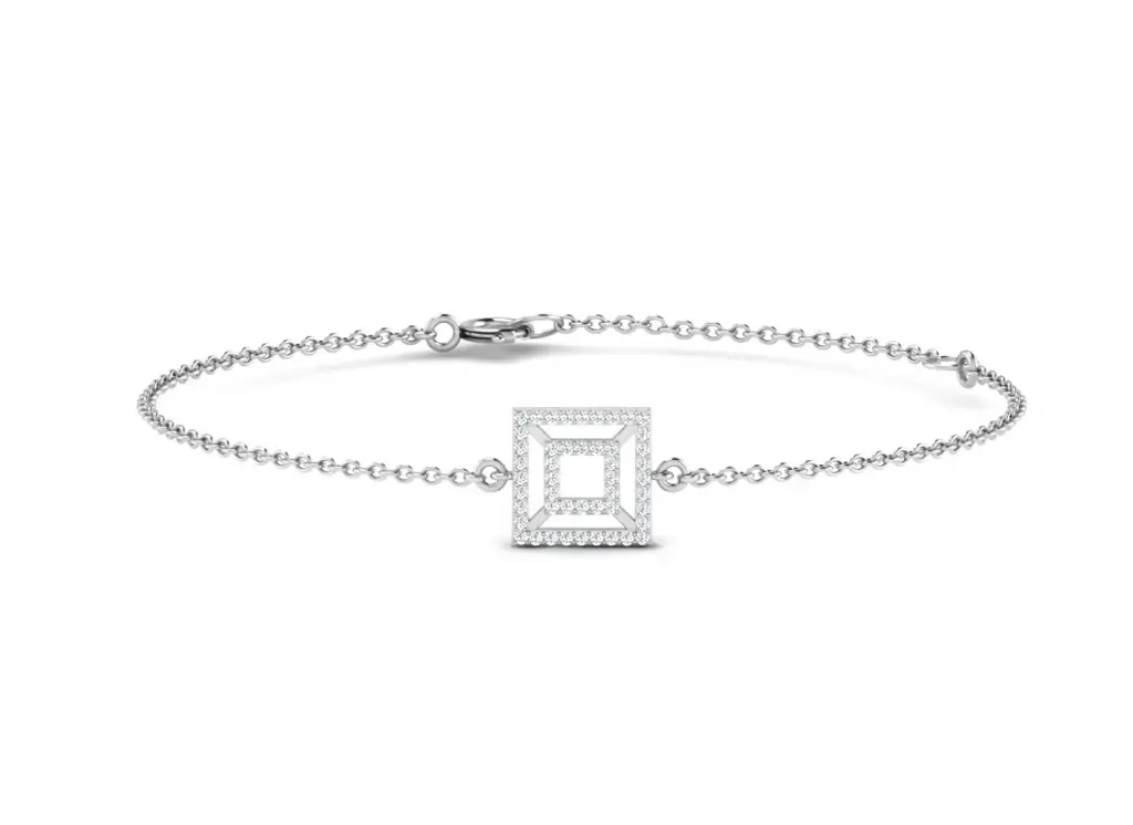 EQUA - Geometric diamond bracelet with concentric square patterns-VBR2591 (White)