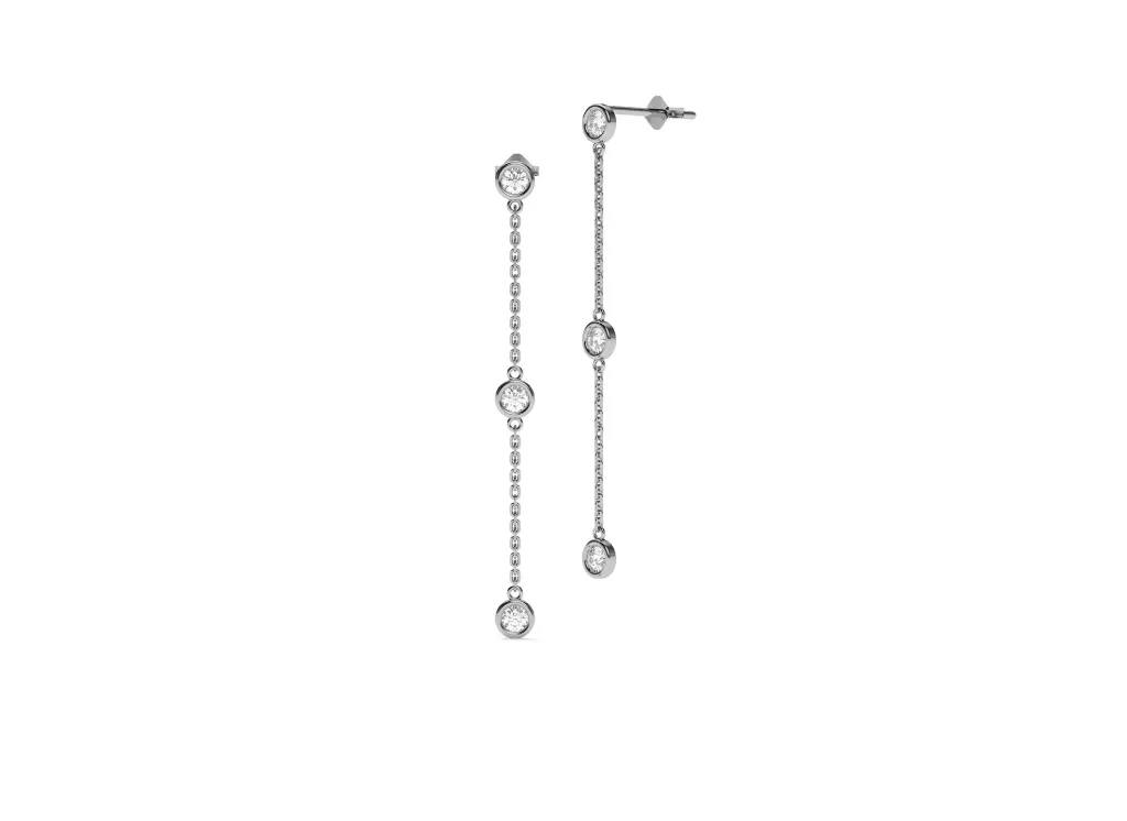 VIRELIS-drop earrings featuring three bezel-set diamonds connected by a delicate chain - VER29875