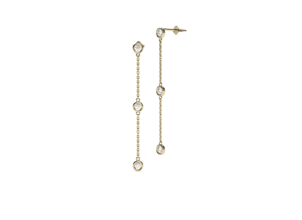 VIRELIS-drop earrings featuring three bezel-set diamonds connected by a delicate chain - VER29875