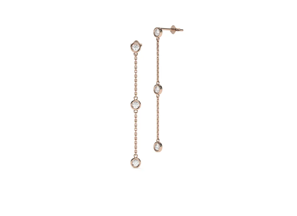 VIRELIS-drop earrings featuring three bezel-set diamonds connected by a delicate chain - VER29875