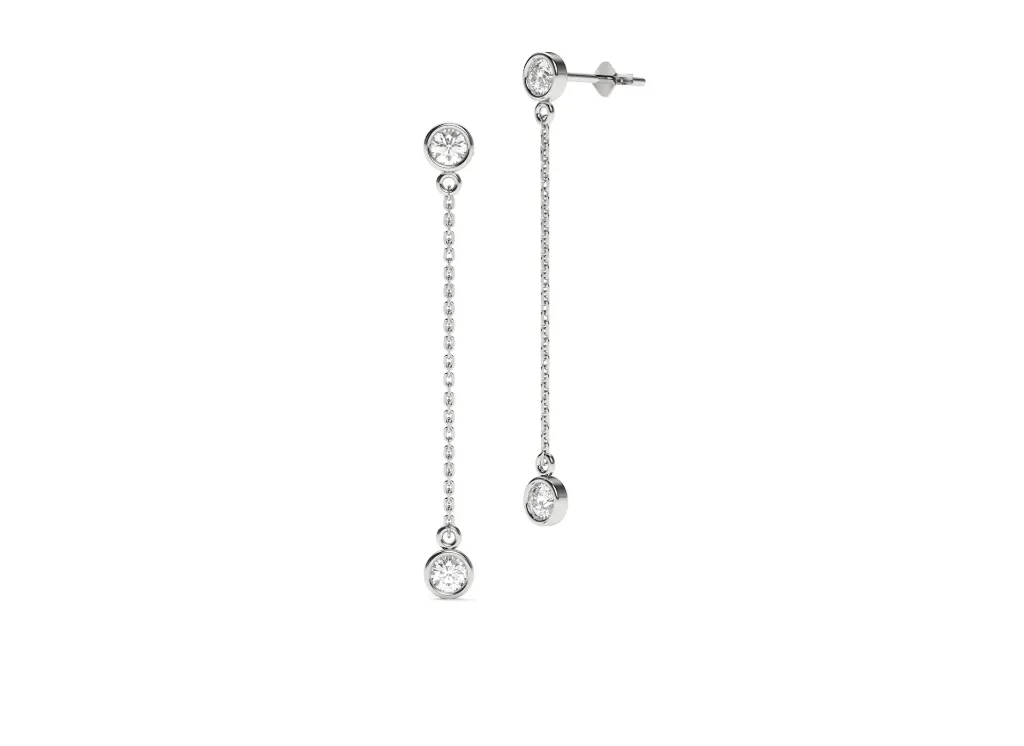 CLARIVRA-drop earrings featuring two bezel-set diamonds connected by a delicate chain - VER29876