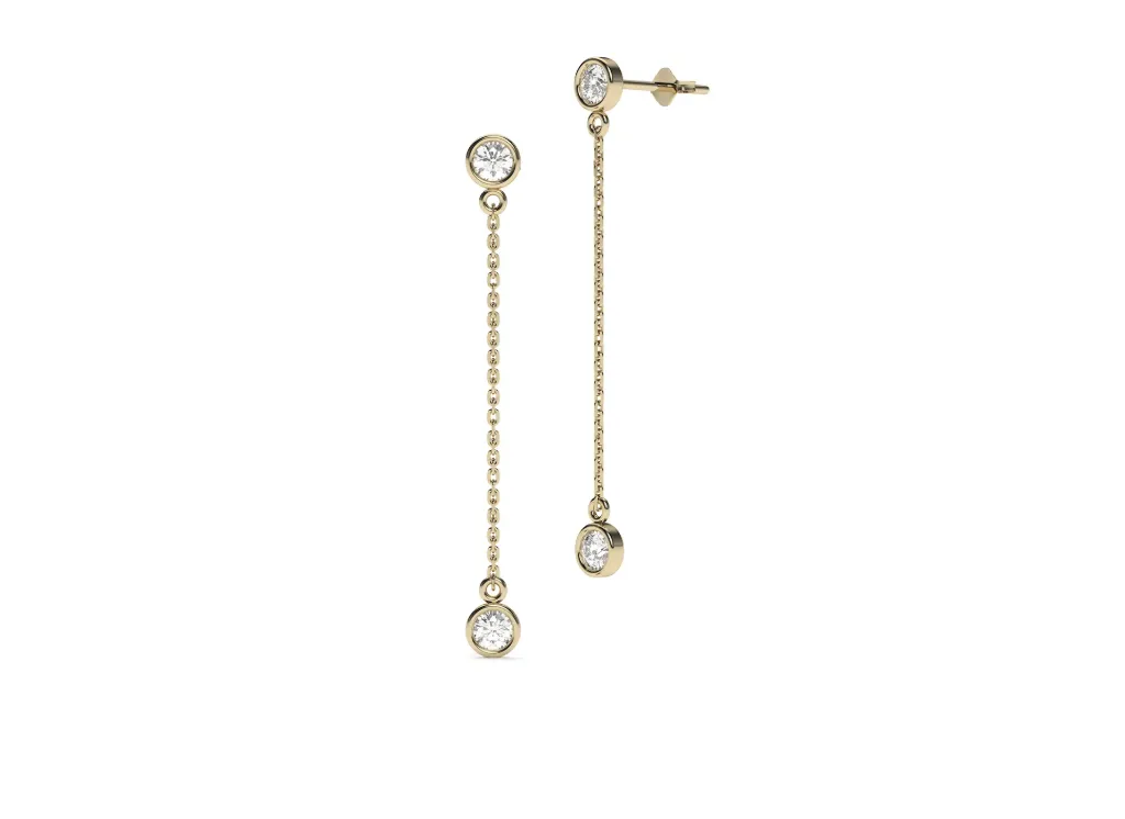 CLARIVRA-drop earrings featuring two bezel-set diamonds connected by a delicate chain - VER29876