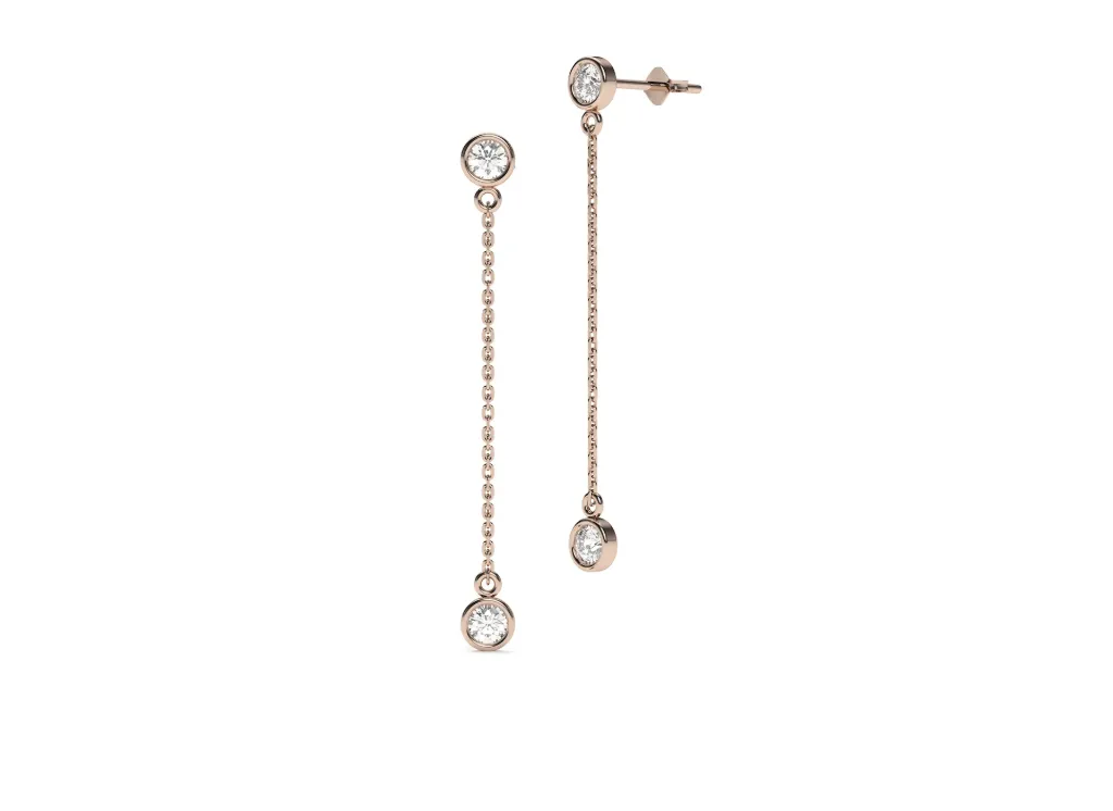 CLARIVRA-drop earrings featuring two bezel-set diamonds connected by a delicate chain - VER29876