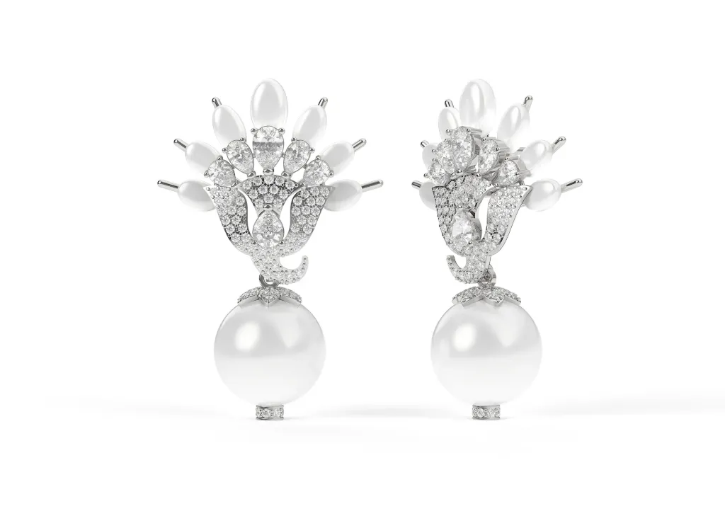 OPHELIS -earrings featuring encrusted floral-inspired upper section - VER1164