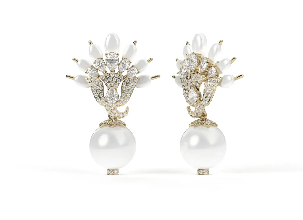 OPHELIS -earrings featuring encrusted floral-inspired upper section - VER1164