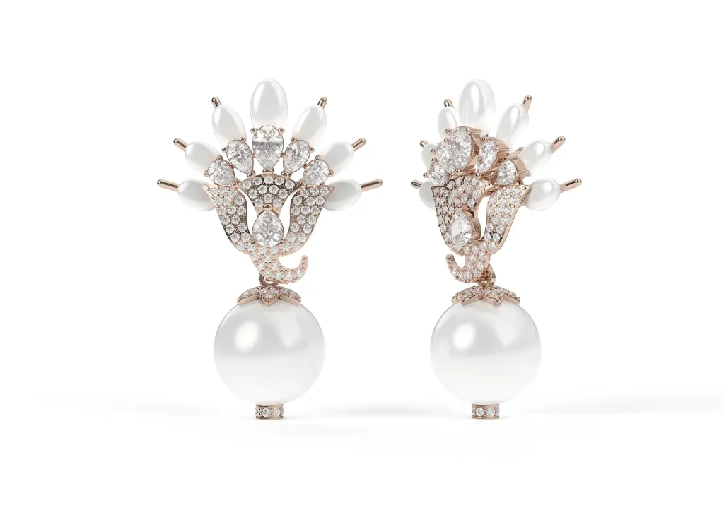 OPHELIS -earrings featuring encrusted floral-inspired upper section - VER1164