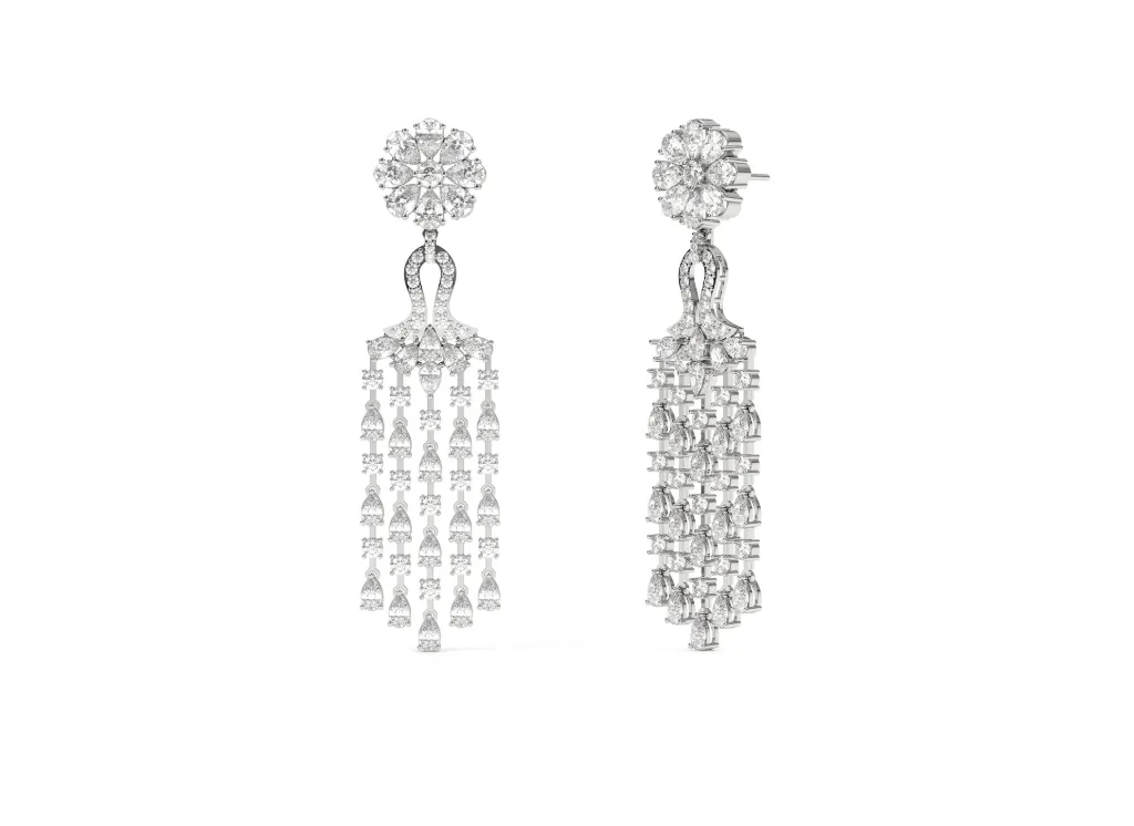 LYSAVIA-chandelier earrings featuring cascading strands of diamonds - VER1221