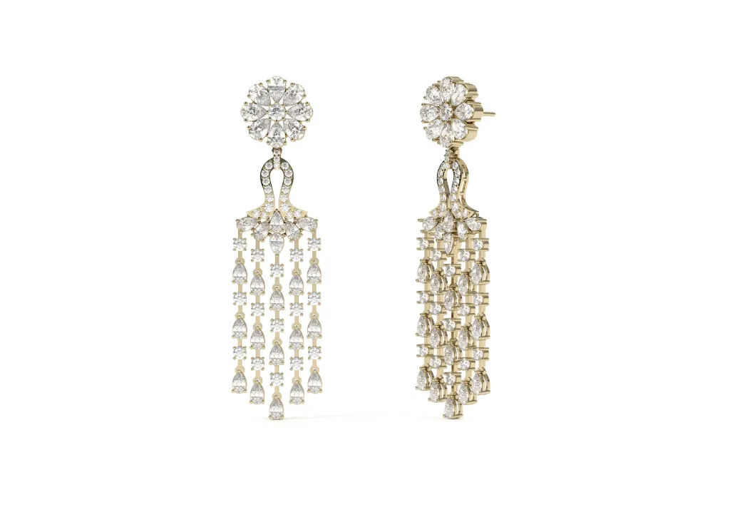 LYSAVIA-chandelier earrings featuring cascading strands of diamonds - VER1221