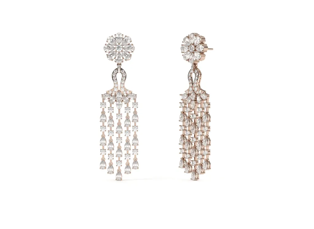 LYSAVIA-chandelier earrings featuring cascading strands of diamonds - VER1221