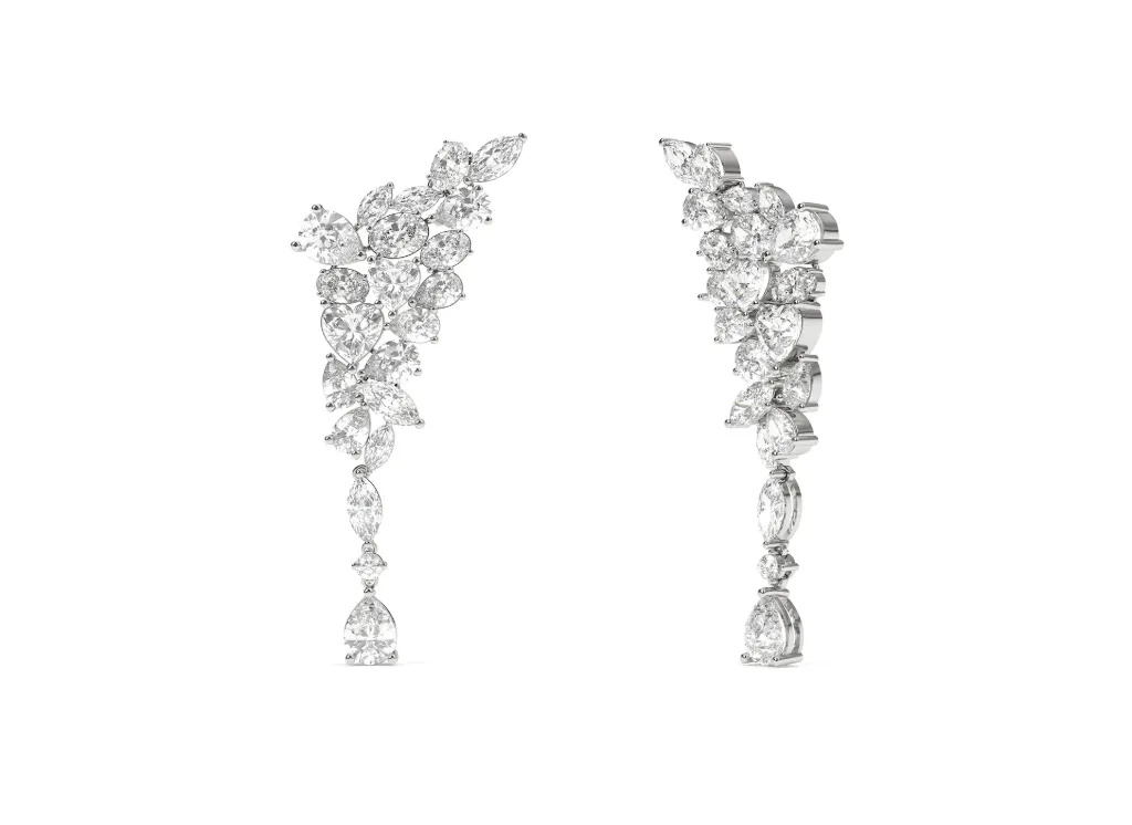 LYNORE-cascading earrings featuring diamonds arranged in asymmetrical flowing design - VER10891