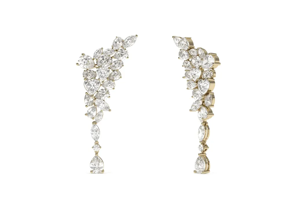 LYNORE-cascading earrings featuring diamonds arranged in asymmetrical flowing design - VER10891