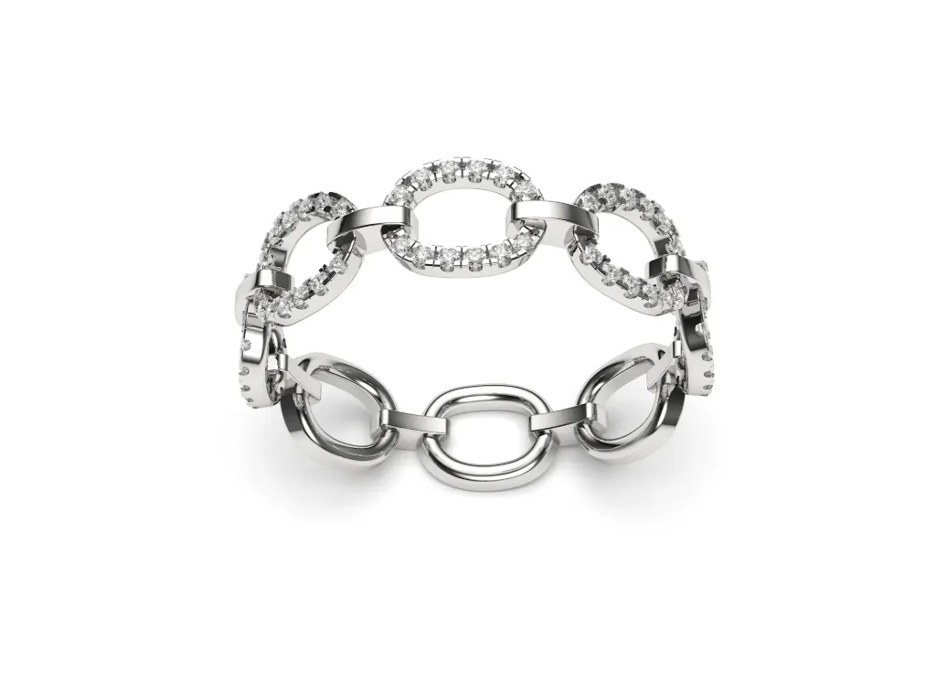 OVALIS – A ring with interlocking oval links alternating between polished and gem-set - VR87817