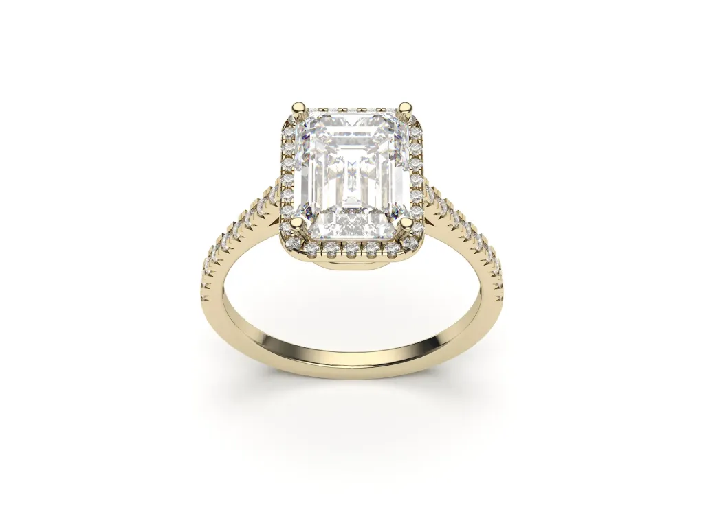 ASTAVIEL-a ring with an emerald-cut gemstone in a halo of round diamonds - VR87784