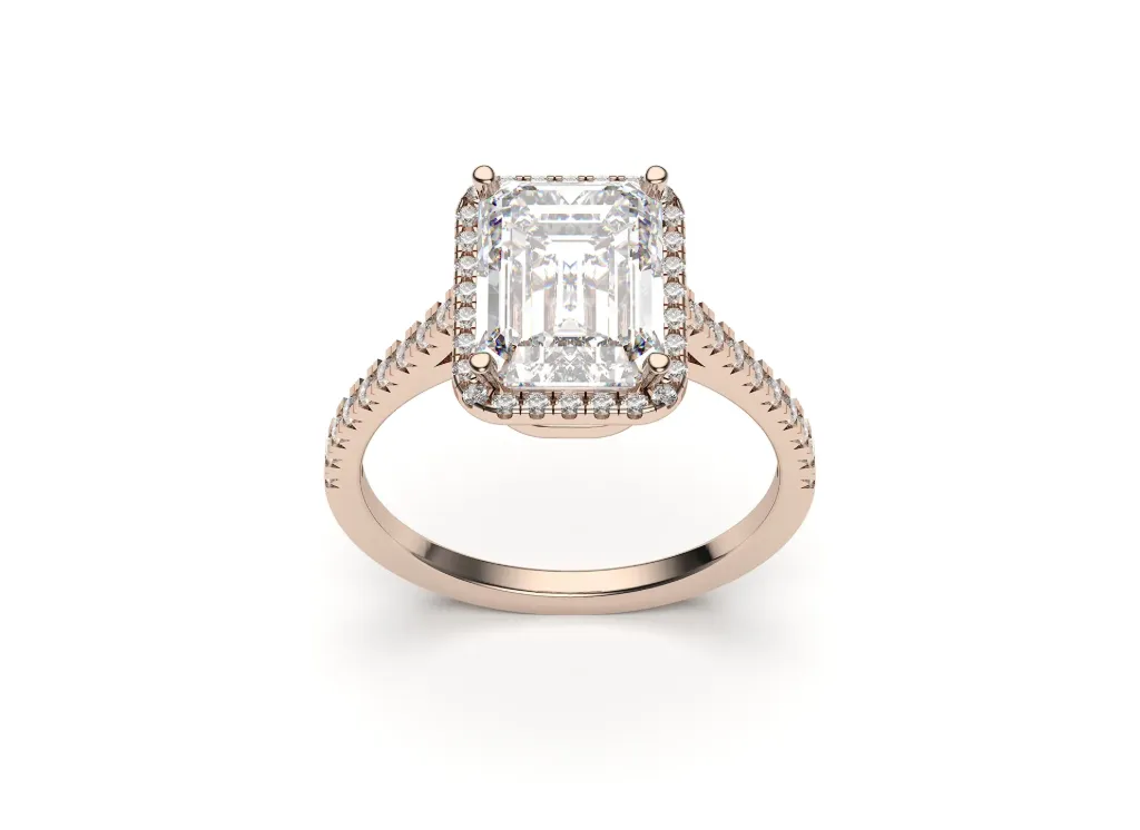 ASTAVIEL-a ring with an emerald-cut gemstone in a halo of round diamonds - VR87784