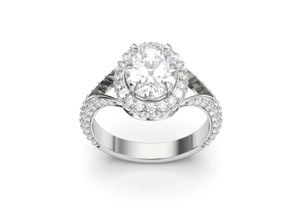 SERAVIEL-a ring featuring an oval gemstone in a halo of round diamonds - VR87771