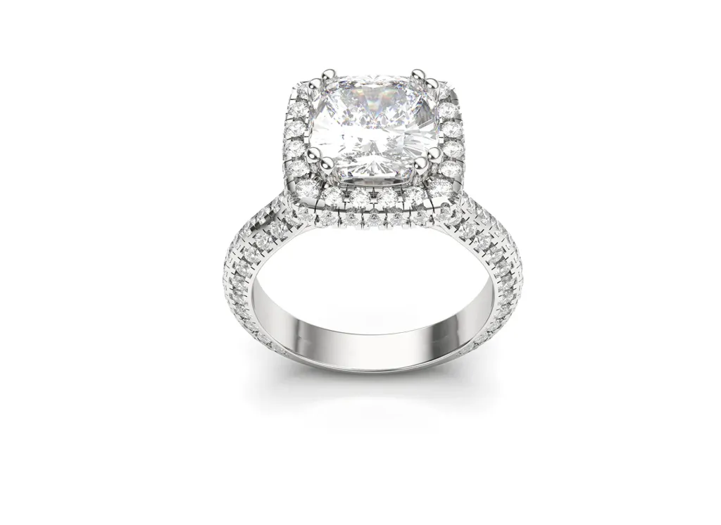 CUSHIVIA – A ring crowned with a cushion-cut diamond in a halo of round diamonds - VR87846
